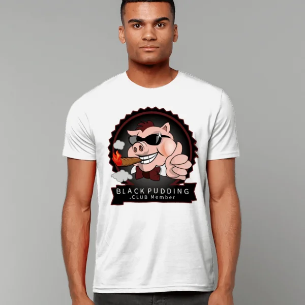Black Pudding Club Member T-Shirt - Cool Pig II White