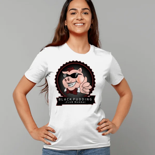 Black Pudding Club Member T-Shirt - Cool Pig White