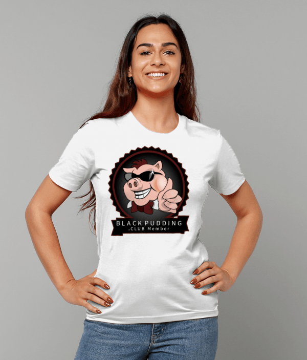 Black Pudding Club Member T-Shirt - Cool Pig White