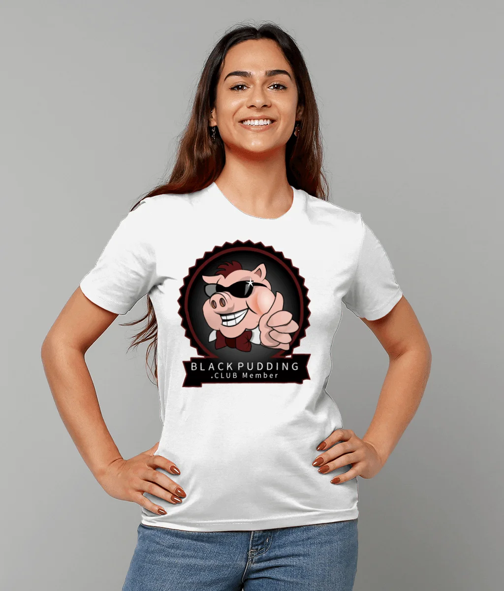 Black Pudding Club Member T-Shirt - Cool Pig White