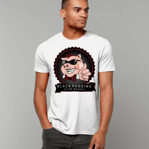 Black Pudding Club Member T-Shirt - Cool Pig White