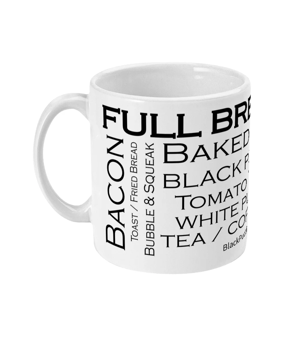 Black Pudding Club Full Breakfast 11oz Mug 1 black pudding club full breakfast mug left side mockup