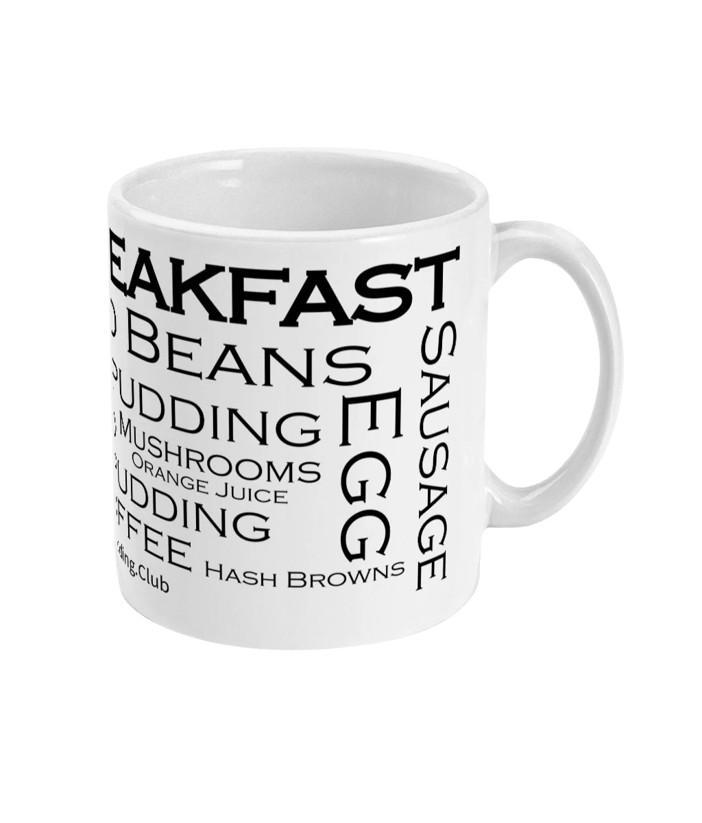Black Pudding Club Full Breakfast 11oz Mug 3 black pudding club full breakfast mug right side mockup