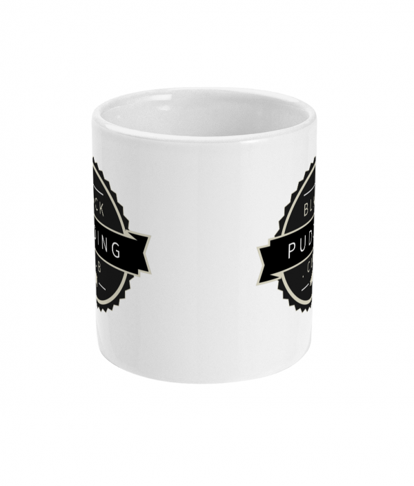 black pudding club logo ceramic mug front mockup