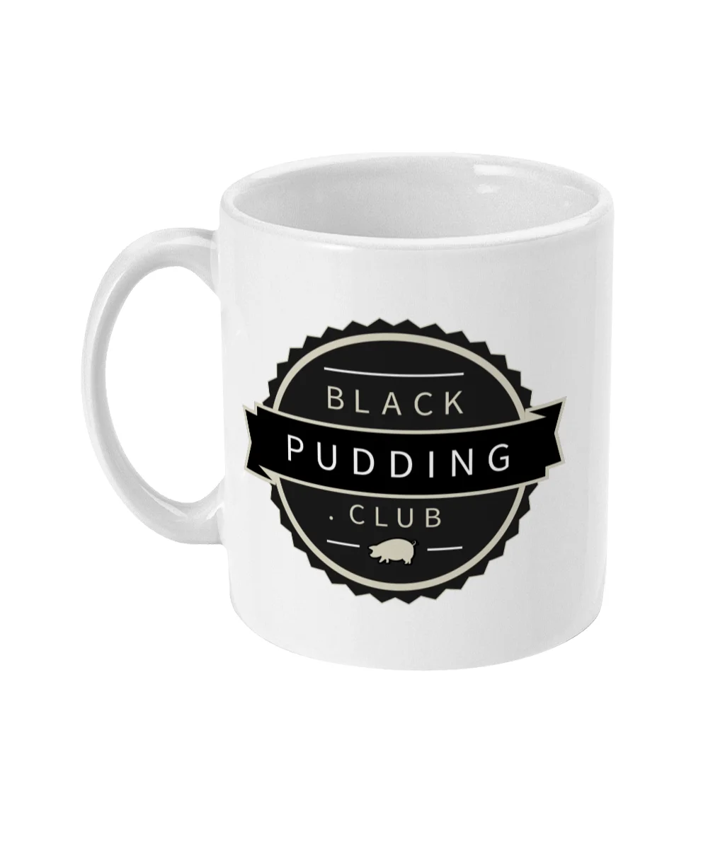 BlackPudding.Club Logo Mugs (min SET of 4) 4 black pudding club logo ceramic mug left side mockup