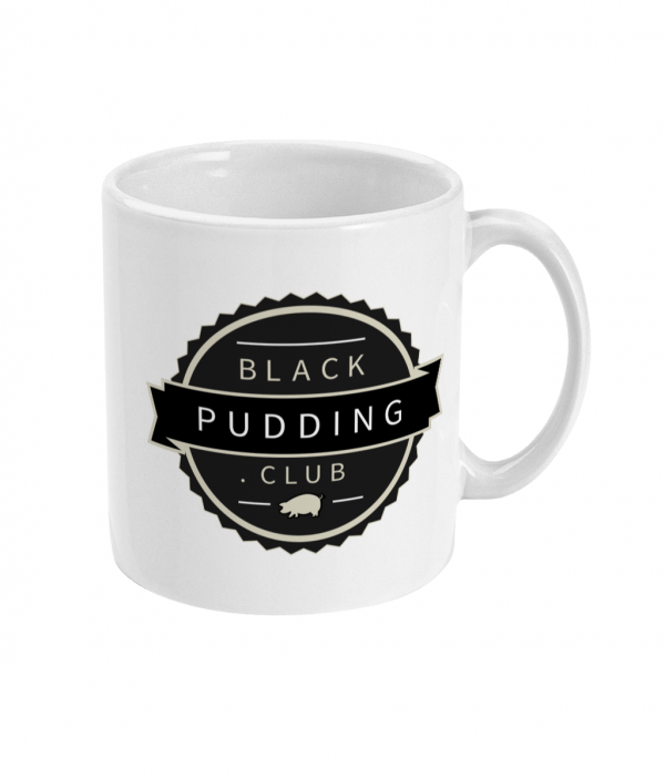 black pudding club logo ceramic mug right side mockup