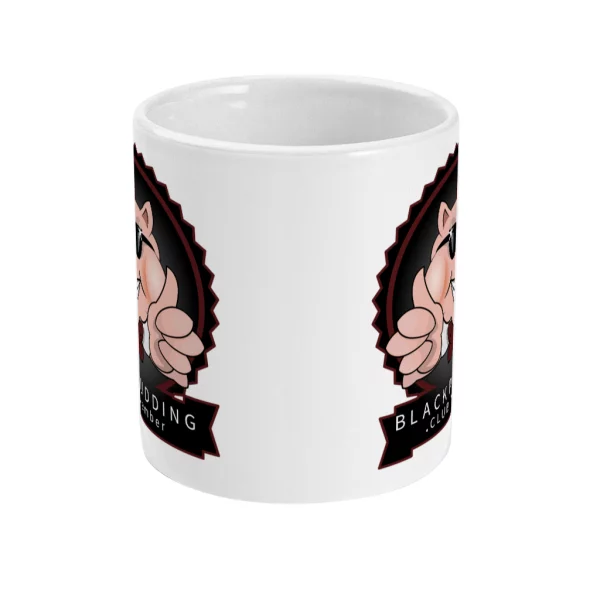 black pudding club member with cigar mug front mockup