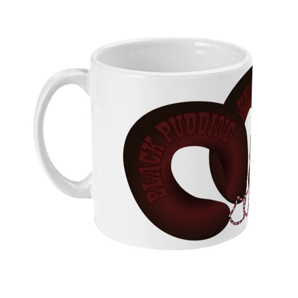black pudding horseshoes mug left side mockup