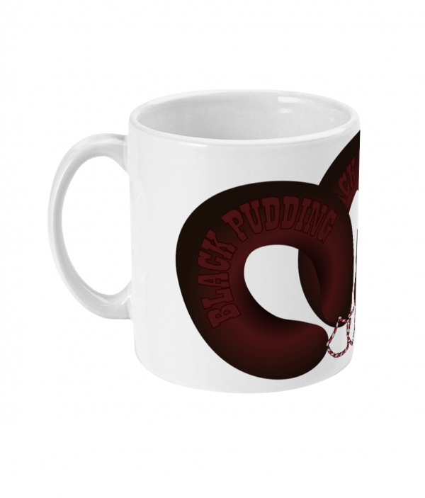 black pudding horseshoes mug left side mockup