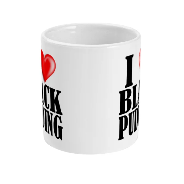 i love black pudding mug front mockup