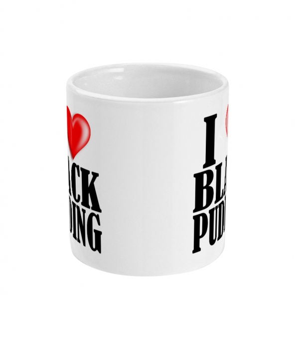 i love black pudding mug front mockup