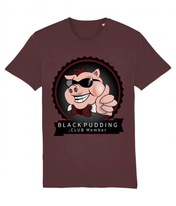 Black Pudding Club Member T-Shirt - Cool Pig Burgundy