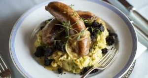 Apple Bangers with Parsnip & Leek Mash