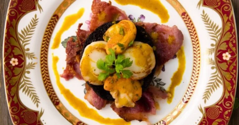 Black Pudding Scallops with Orange Sauce