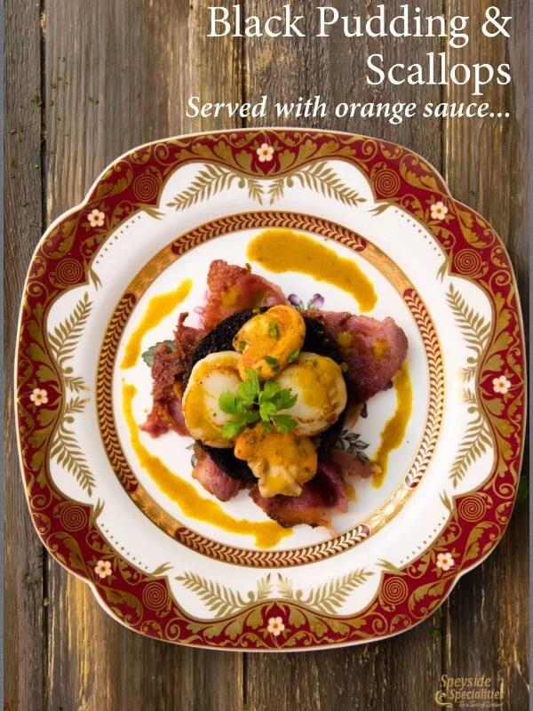 Black Pudding Scallops with Orange Sauce
