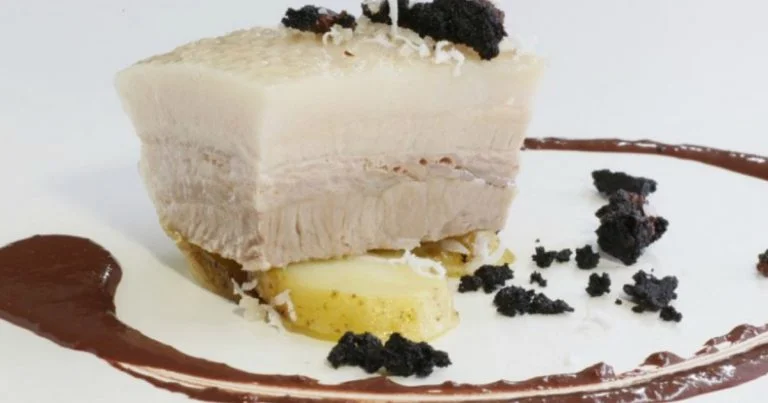 Poached Pork Belly Coconut and Black Pudding